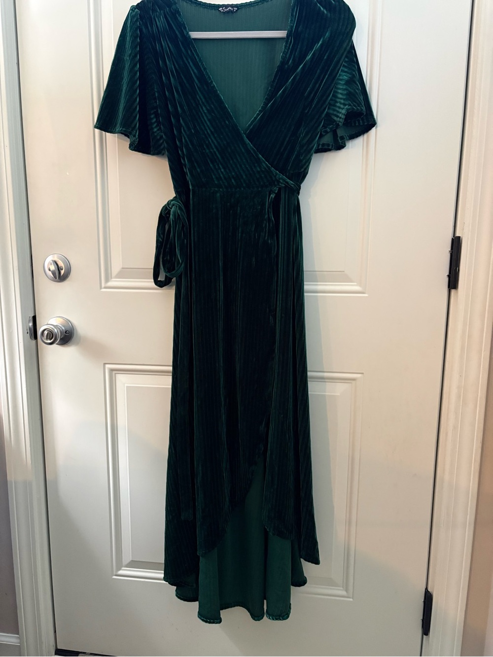 Simplee Apparel Emerald Green Velvet Wrap Maxi Dress